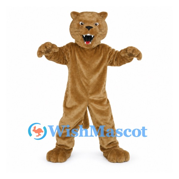 Cougar Mascot Costume in Tan with Open Mouth