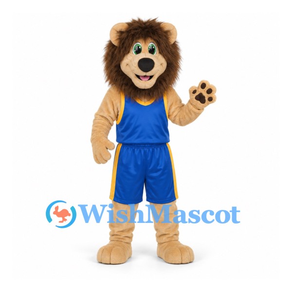 Lion Mascot Costume with Blue Basketball Uniform