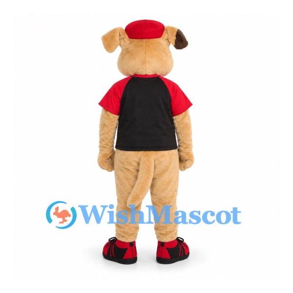 Dog Mascot Costume with Red Cap and Black Shirt