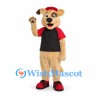Dog Mascot Costume with Red Cap and Black Shirt