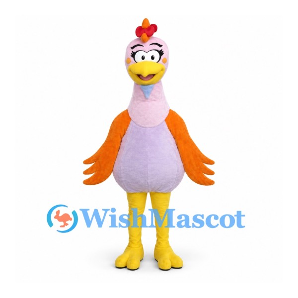 Chicken Mascot Costume in Pink with Orange Wings