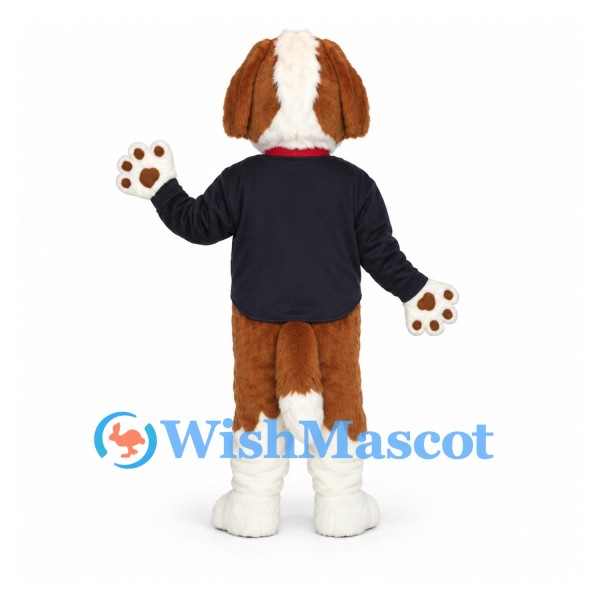 Saint Bernard Mascot Costume with Navy Sweater and Neck Barrel