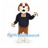 Saint Bernard Mascot Costume with Navy Sweater and Neck Barrel