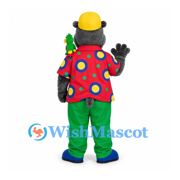 Gorilla Mascot Costume with Yellow Hat and Colorful Shirt