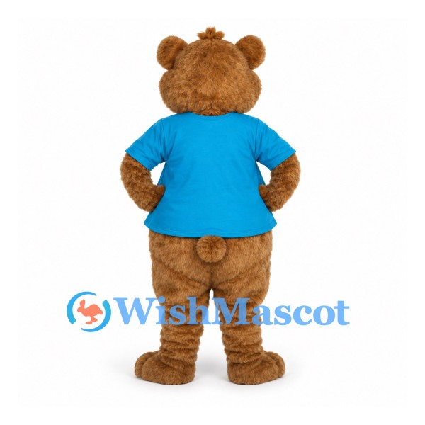Bear Mascot Costume with Blue Patch Pocket Shirt