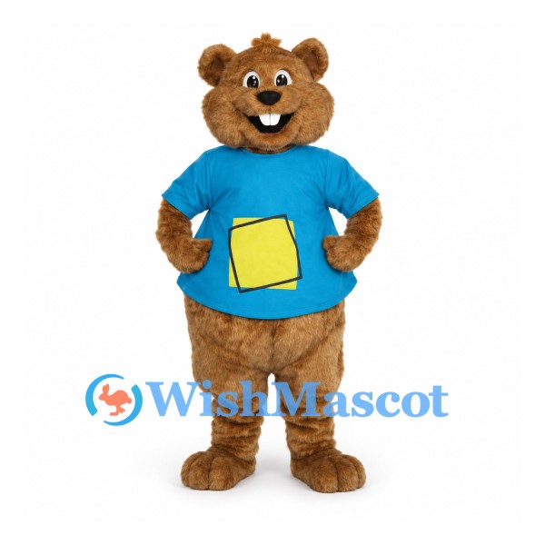 Bear Mascot Costume with Blue Patch Pocket Shirt