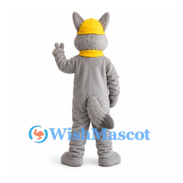 Rabbit Builder Mascot Costume with Yellow Hard Hat and Scarf