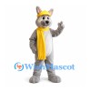 Rabbit Builder Mascot Costume with Yellow Hard Hat and Scarf