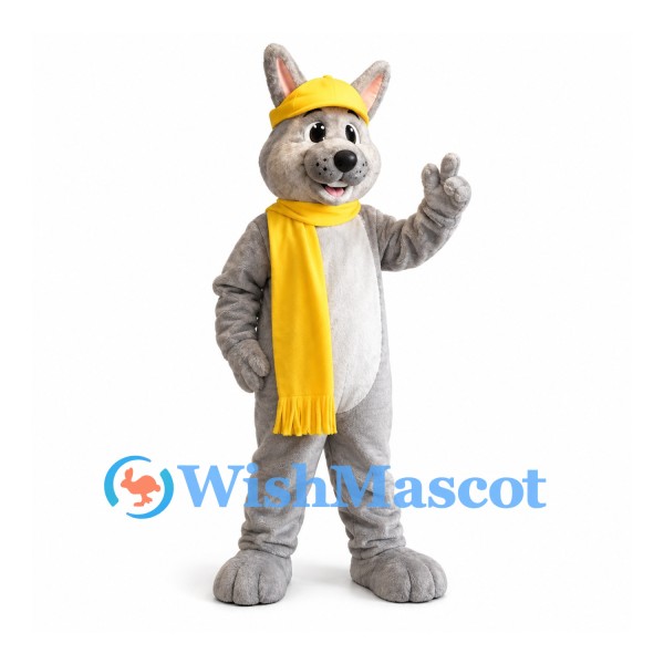 Rabbit Builder Mascot Costume with Yellow Hard Hat and Scarf