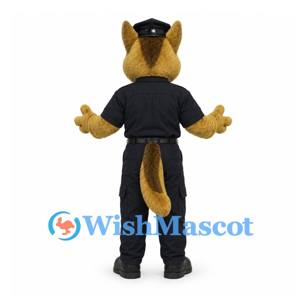 German Shepherd Officer Mascot Costume with Black Uniform and Cap