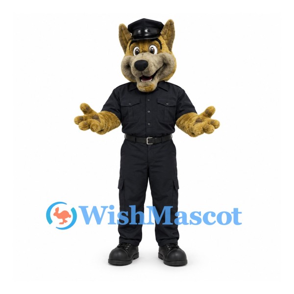 German Shepherd Officer Mascot Costume with Black Uniform and Cap