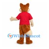 Fox Mascot Costume with Red Shirt and Cream Tipped Tail