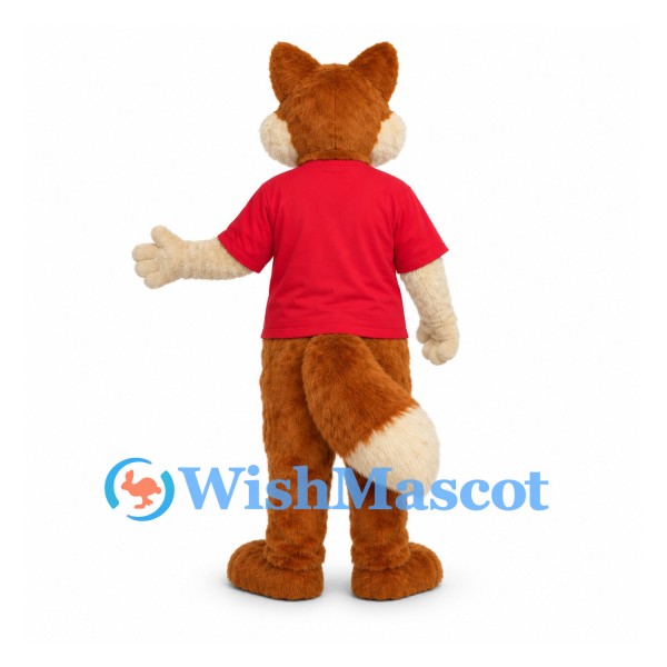 Fox Mascot Costume with Red Shirt and Cream Tipped Tail