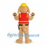 Dog Builder Mascot Costume with Yellow Helmet and Red Safety Vest