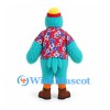 Parrot Mascot Costume in Turquoise with Tropical Shirt and Sunglasses