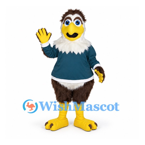 Eagle Mascot Costume with Teal Sweater and Brown Body