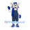 Mouse Mascot Costume in White with Blue Overalls and Scarf
