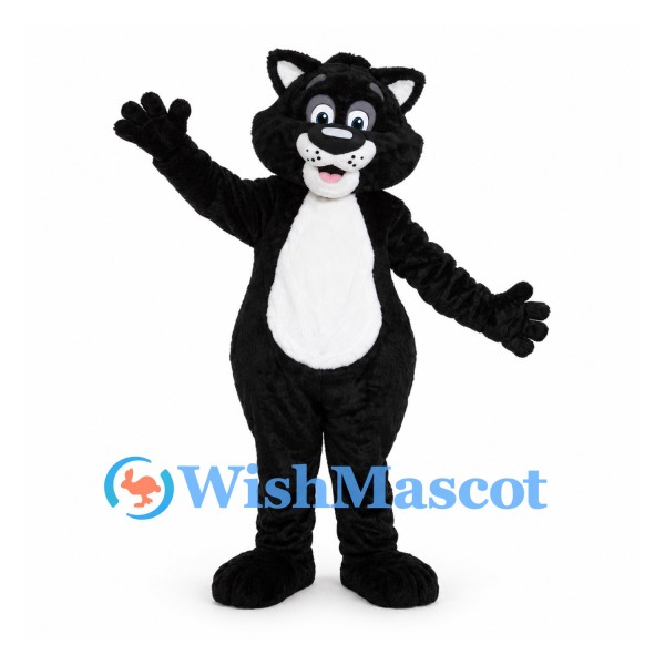 Cat Mascot Costume in Black with White Belly and Pink Nose