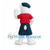 Polar Bear Mascot Costume with Red Shirt and Blue Tartan Kilt