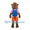 Bear Mascot Costume with Pink Shirt and Blue Backpack