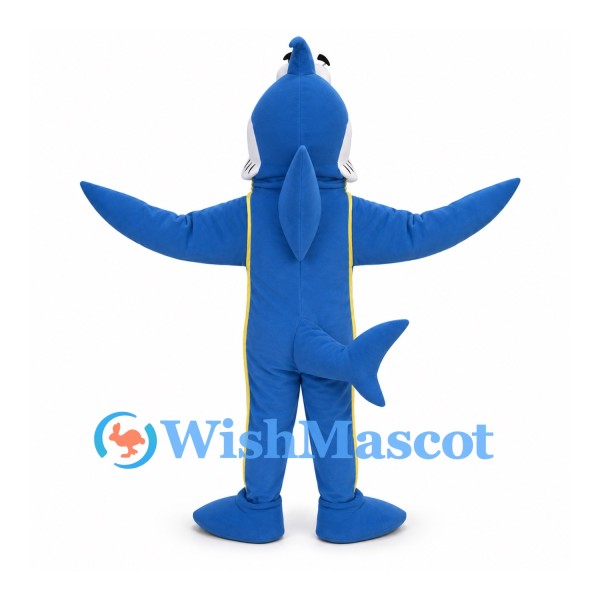 Shark Mascot Costume in Blue with White Belly and Wide Fins