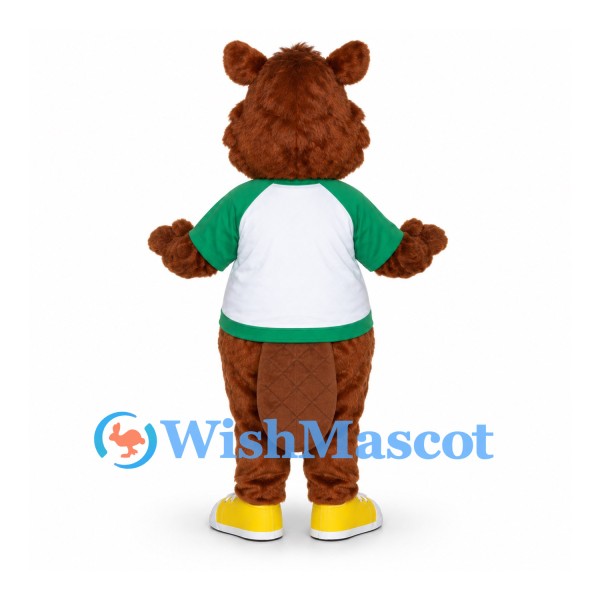 Bear Mascot Costume with White and Green Sports Shirt