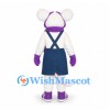 Mouse Mascot Costume in White with Blue Dress and Purple Scarf