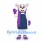 Mouse Mascot Costume in White with Blue Dress and Purple Scarf