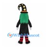 Witch Mascot Costume with Green Hair and Star Hat