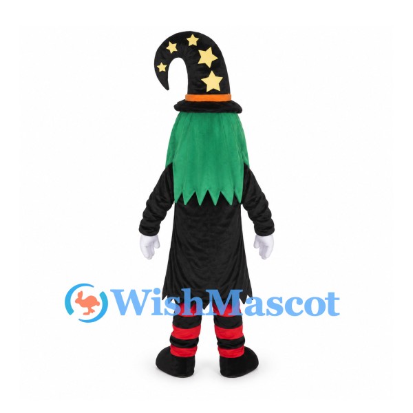 Witch Mascot Costume with Green Hair and Star Hat