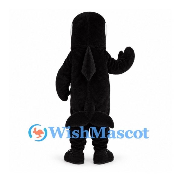 Killer Whale Mascot Costume in Black with White Belly and Toothy Smile
