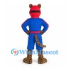 Leopard Racer Mascot Costume with Blue Suit and Red Helmet