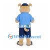 Dog Mascot Costume with Blue Floral Shirt and Summer Hat