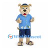 Dog Mascot Costume with Blue Floral Shirt and Summer Hat