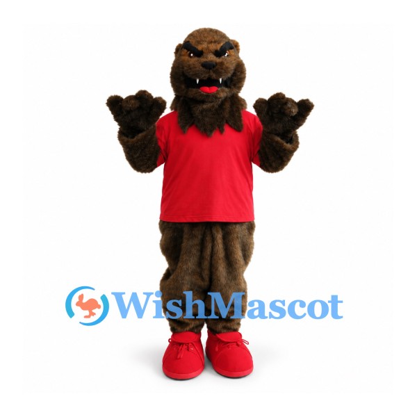 Bear Mascot Costume with Red Shirt and Red Sneakers