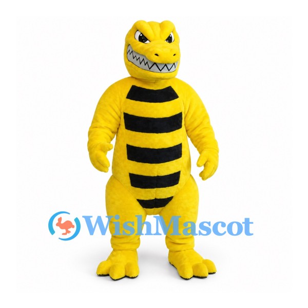 Dinosaur Mascot Costume in Yellow with Black Belly Stripes