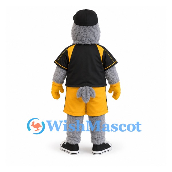 Bird Mascot Costume with Black Jersey and Yellow Shorts