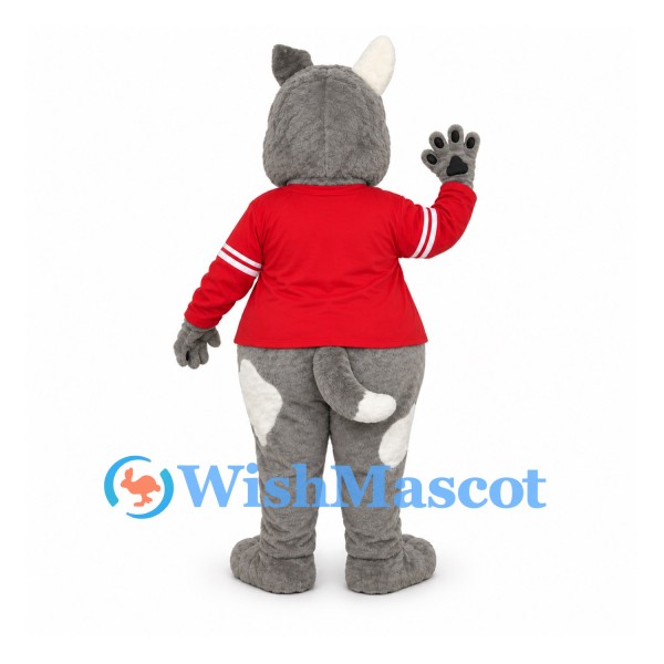 Wolf Mascot Costume with Red Sports Jersey