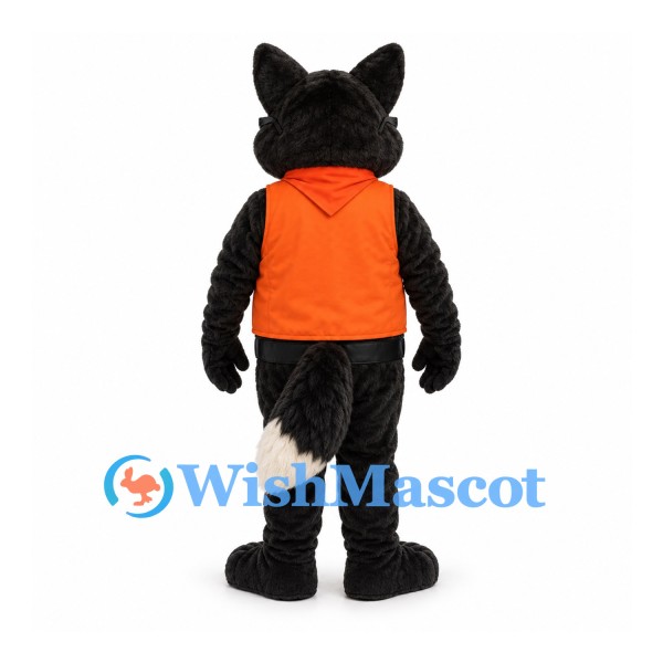 Fox Mascot Costume in Black with Orange Vest