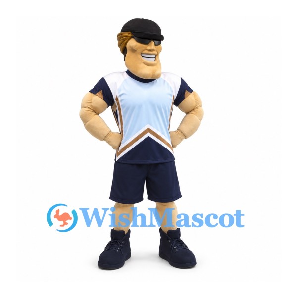 Sportsman Mascot Costume with Navy Cap and Blue Uniform