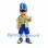 Surfer Mascot Costume with Blue Wave Hair and Tropical Shirt