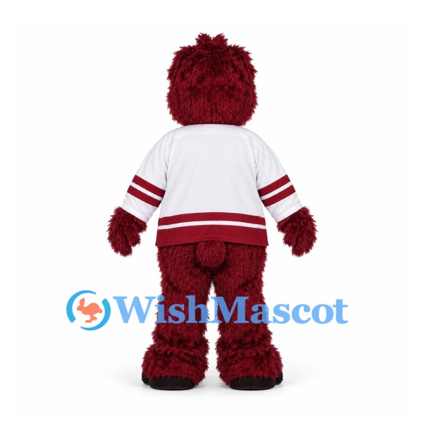 Bear Mascot Costume in Burgundy with White Hockey Jersey