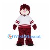 Bear Mascot Costume in Burgundy with White Hockey Jersey