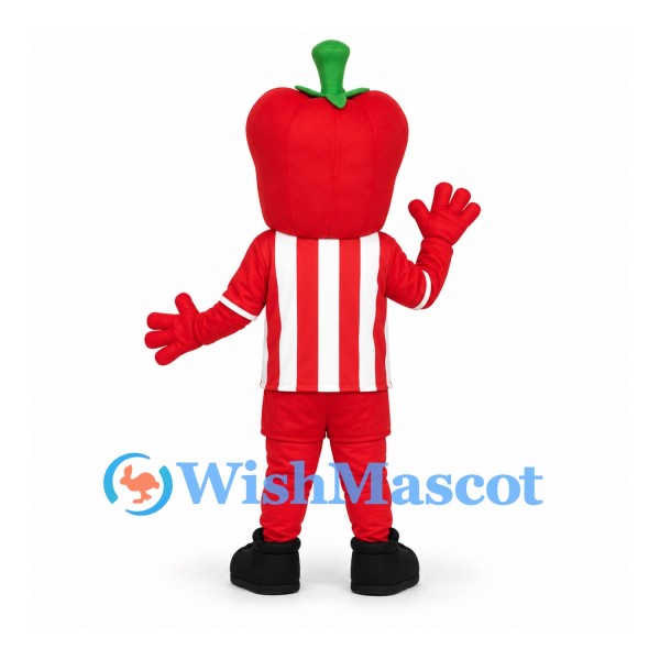 Red Pepper Mascot Costume with Red and White Striped Shirt