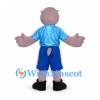 Hippo Mascot Costume with Blue Sports Shirt and Shorts