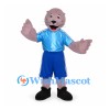 Hippo Mascot Costume with Blue Sports Shirt and Shorts