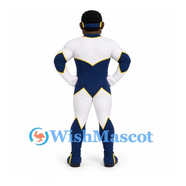 Superhero Mascot Costume with White and Navy Suit and Eye Mask