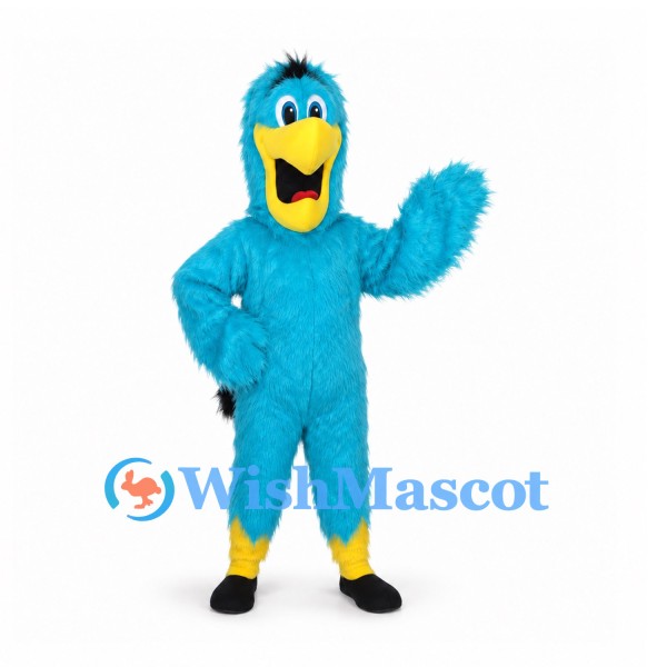 Blue Bird Mascot Costume with Yellow Beak and Black Tail
