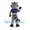 Raccoon Mascot Costume with Navy Sports Shirt and Striped Tail
