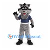 Raccoon Mascot Costume with Navy Sports Shirt and Striped Tail